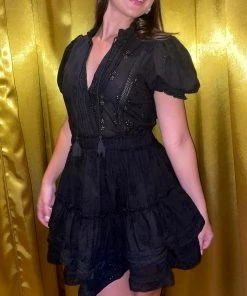 Au Darling Black Eyelet Mini Sundress