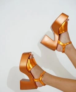 Au Darling Orange Metallic Platform Sandals New Arrivals