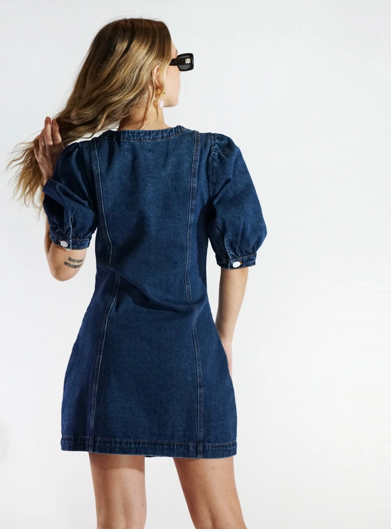 Au Darling Puff Sleeve Denim Dress