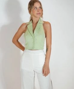 Au Darling Green Halter Vest Top Clothing