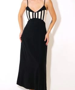 Au Darling Black And Tan Striped Midi Dress