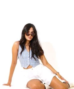 Au Darling Blue Plaid Vest Top