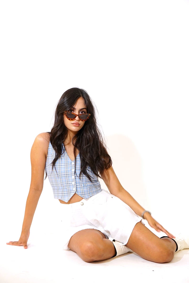 Au Darling Blue Plaid Vest Top