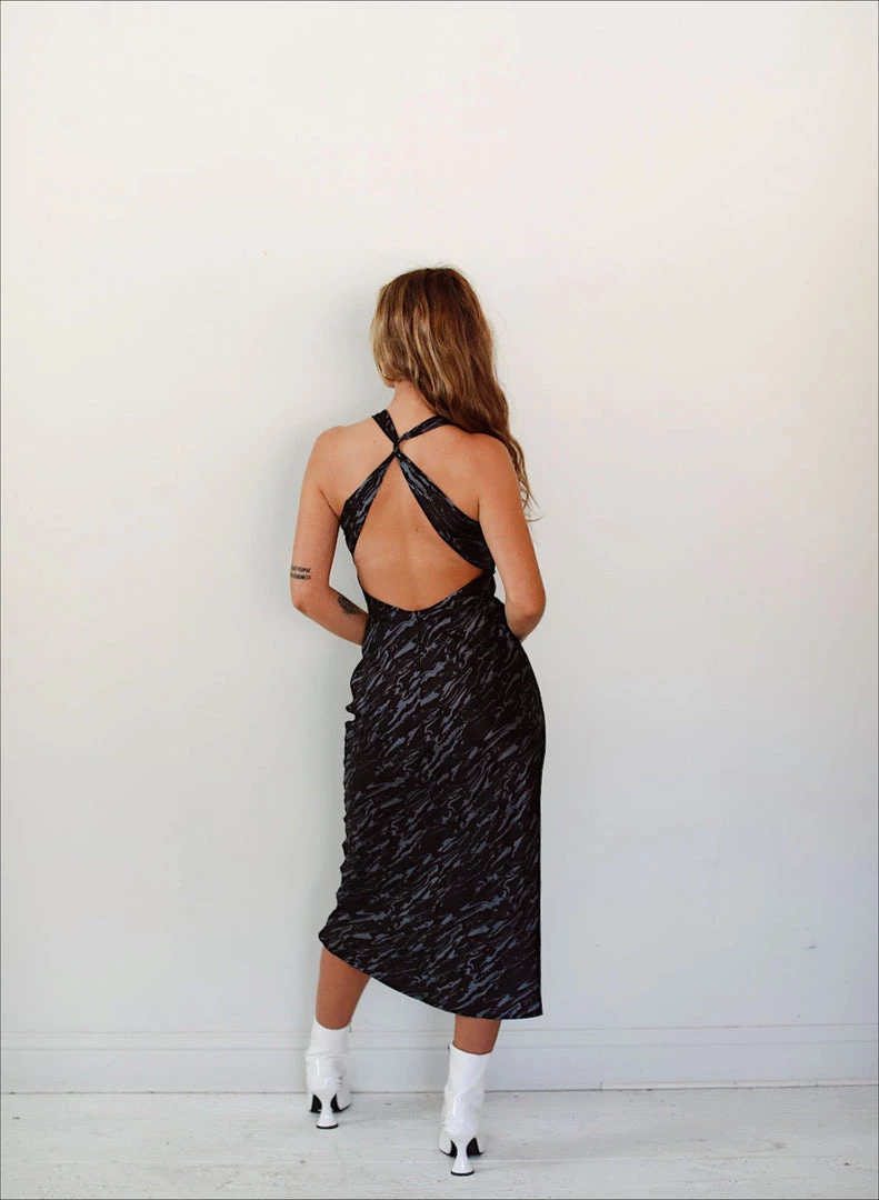 Au Darling Clothing Navy Marbled Midi Dress