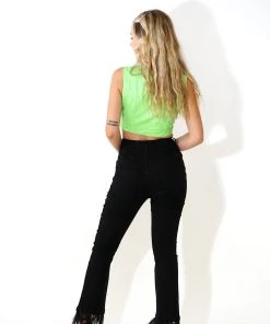 Au Darling Feather Trim Black Jeans