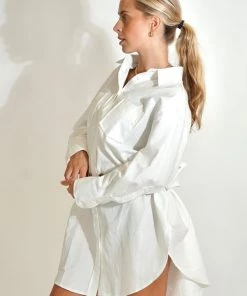 Au Darling White Oversized Button Down Dress Clothing