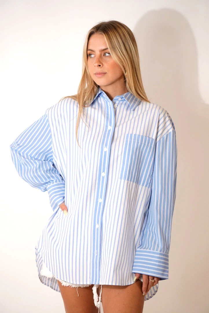 Au Darling Clothing Annie Blue Striped Button Down