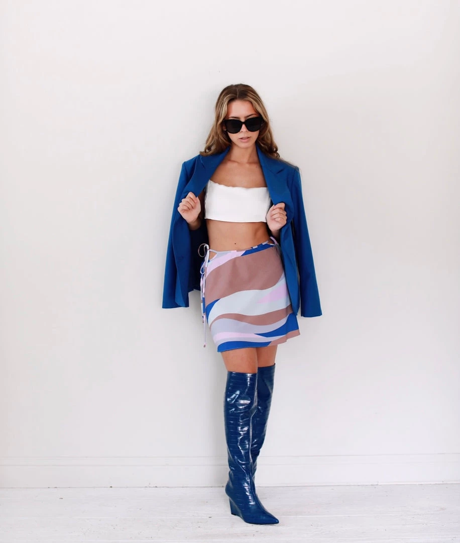 Au Darling Cobalt Funky Print Mini Skirt