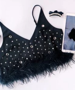 Au Darling Clothing Fancy Feather Rhinestone Top