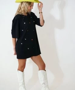 Au Darling Confetti Jeweled Black T-Shirt Dress Clothing