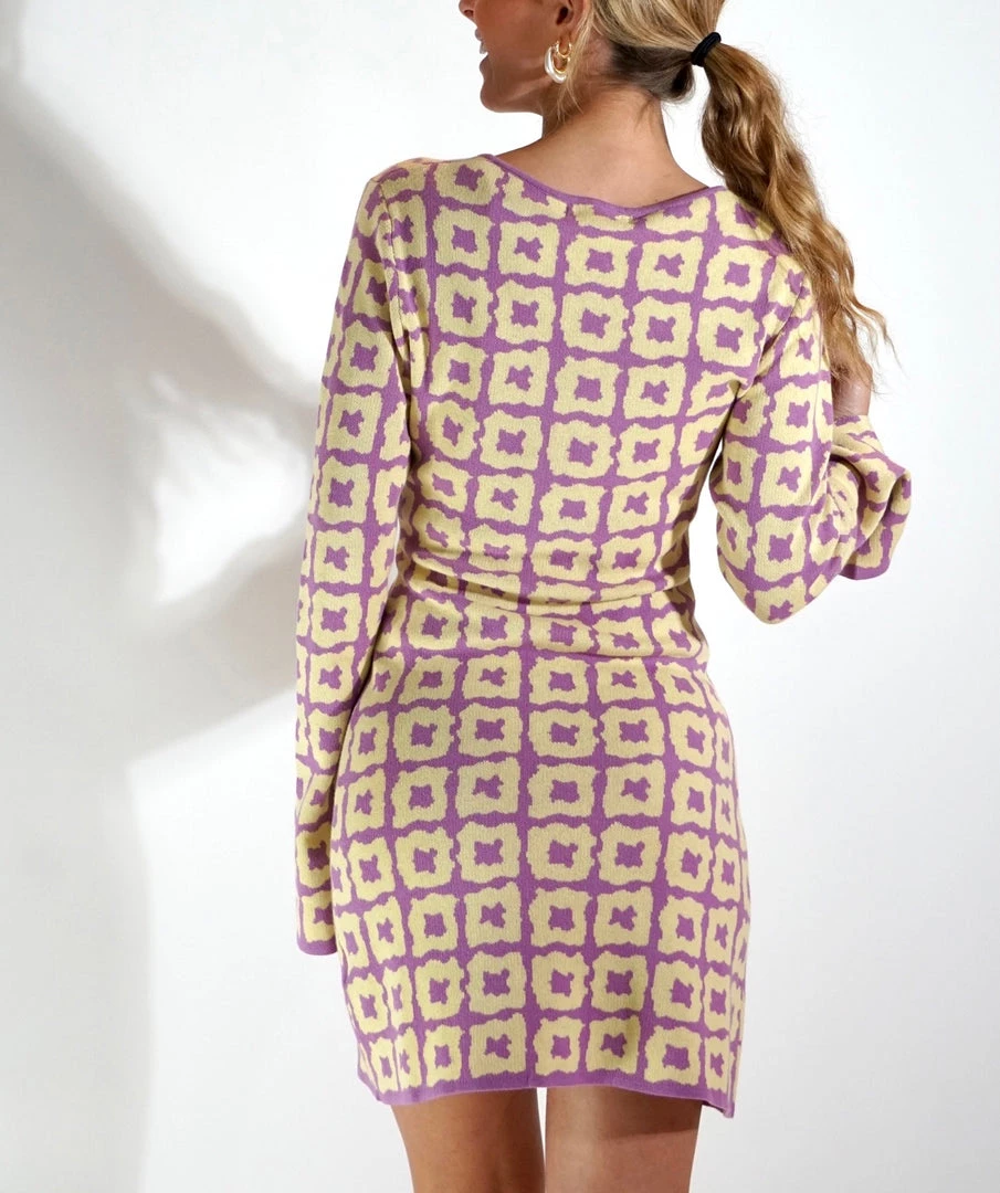 Au Darling Purple & Yellow Knit Mini Dress Clothing