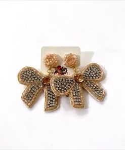 Au Darling Tan Bow Beaded Earrings New Arrivals
