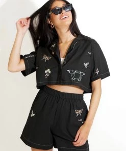 Au Darling Black Embroidered Crop Top