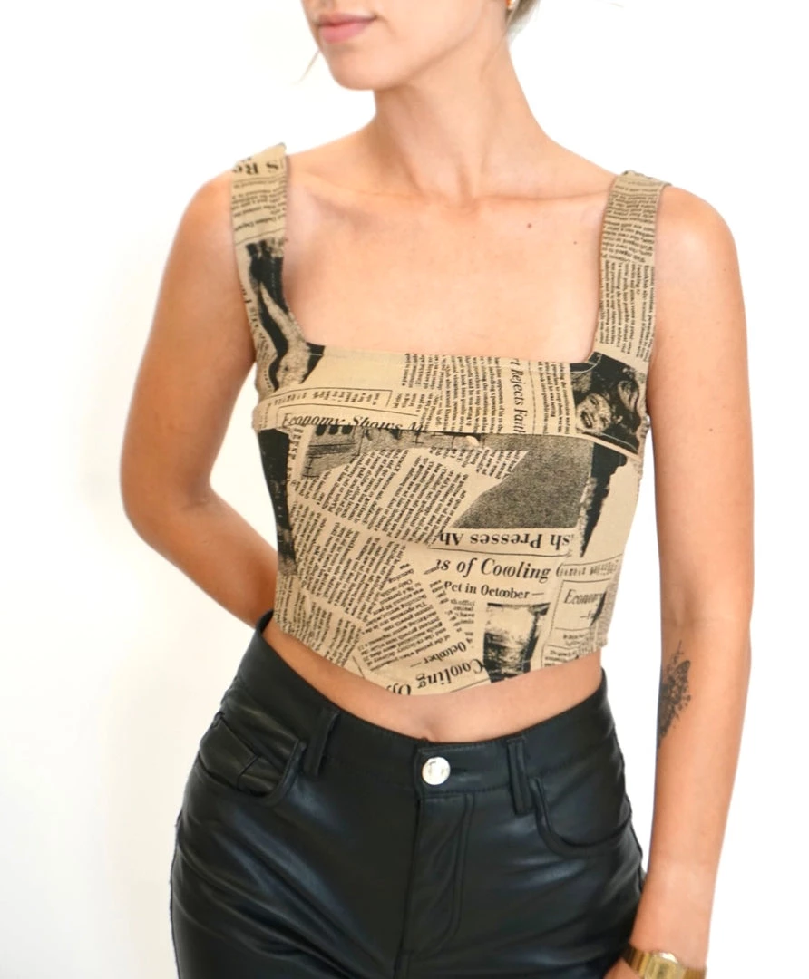 Au Darling Clothing Newsprint Corset Top