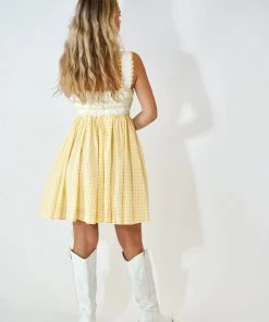 Au Darling Yellow Gingham Garden Mini Dress
