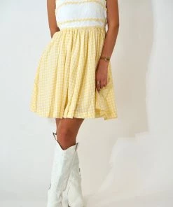 Au Darling Yellow Gingham Garden Mini Dress