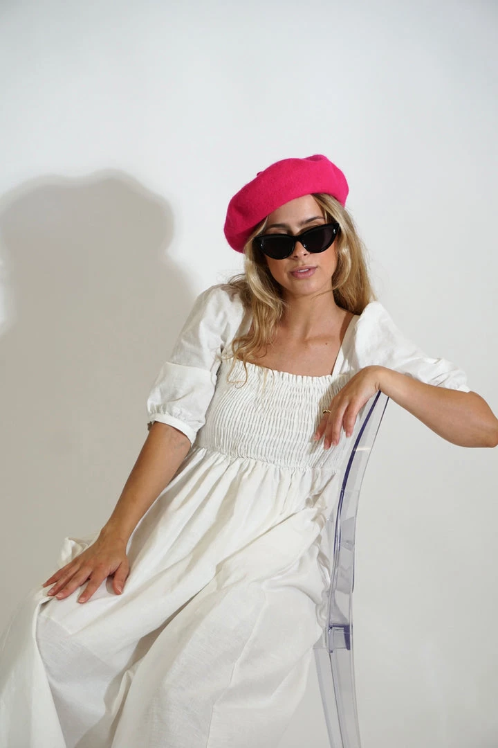 Au Darling White Smocked Midi Dress Clothing