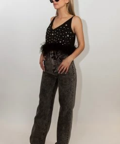 Au Darling Clothing Fancy Feather Rhinestone Top