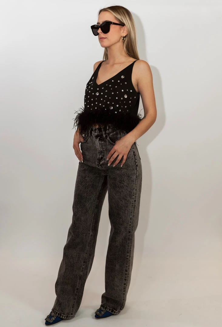 Au Darling Clothing Fancy Feather Rhinestone Top