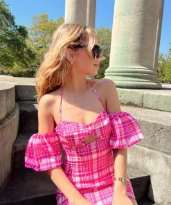 Au Darling Garden Pink Gingham Mini Dress