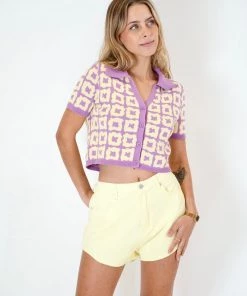 Au Darling Purple And Yellow Knit Polo