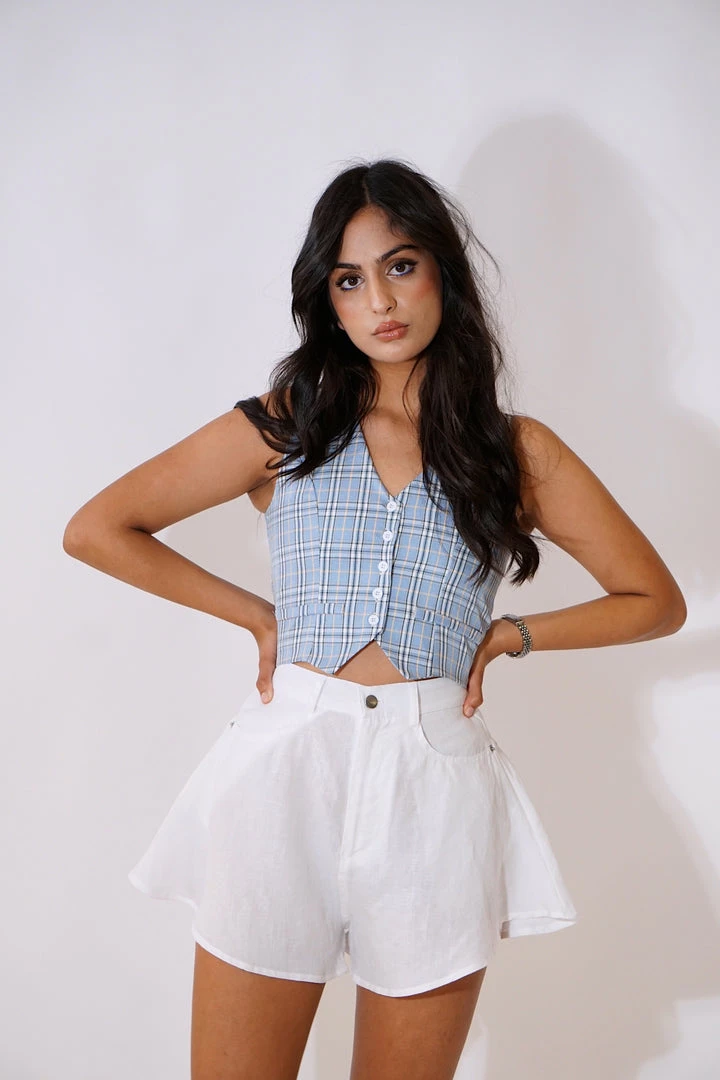 Au Darling Blue Plaid Vest Top