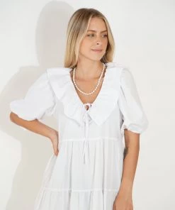 Au Darling White Ruffled Midi Dress Clothing