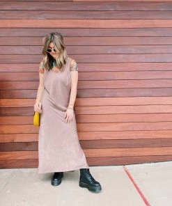 Au Darling Rachel Brown Satin Midi Dress Clothing