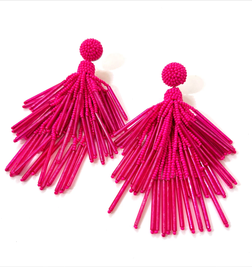 Au Darling New Arrivals Fuchsia Beaded Chandelier Earrings