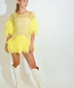 Au Darling Clothing Yellow Tulle Sheer Top