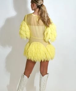 Au Darling Clothing Yellow Tulle Sheer Top