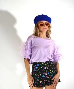 Au Darling Purple Feather T-Shirt Clothing