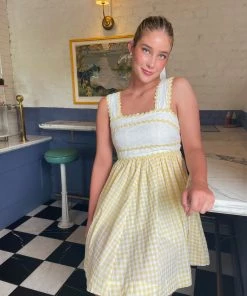 Au Darling Yellow Gingham Garden Mini Dress