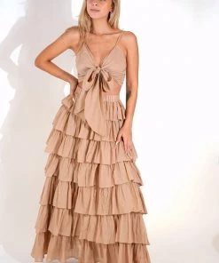 Au Darling Clothing Carley Taupe Ruffle Skirt Set