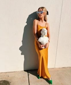 Au Darling Apricot Satin Slip Dress