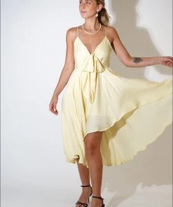 Au Darling Andie Yellow Midi Dress Clothing