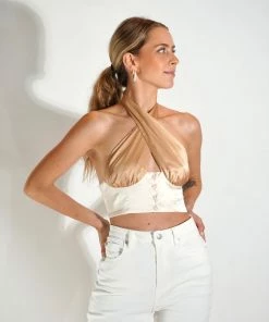 Au Darling Clothing Two Toned Cross Front Halter Top