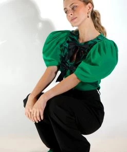 Au Darling Emerald Green Bow Top Clothing