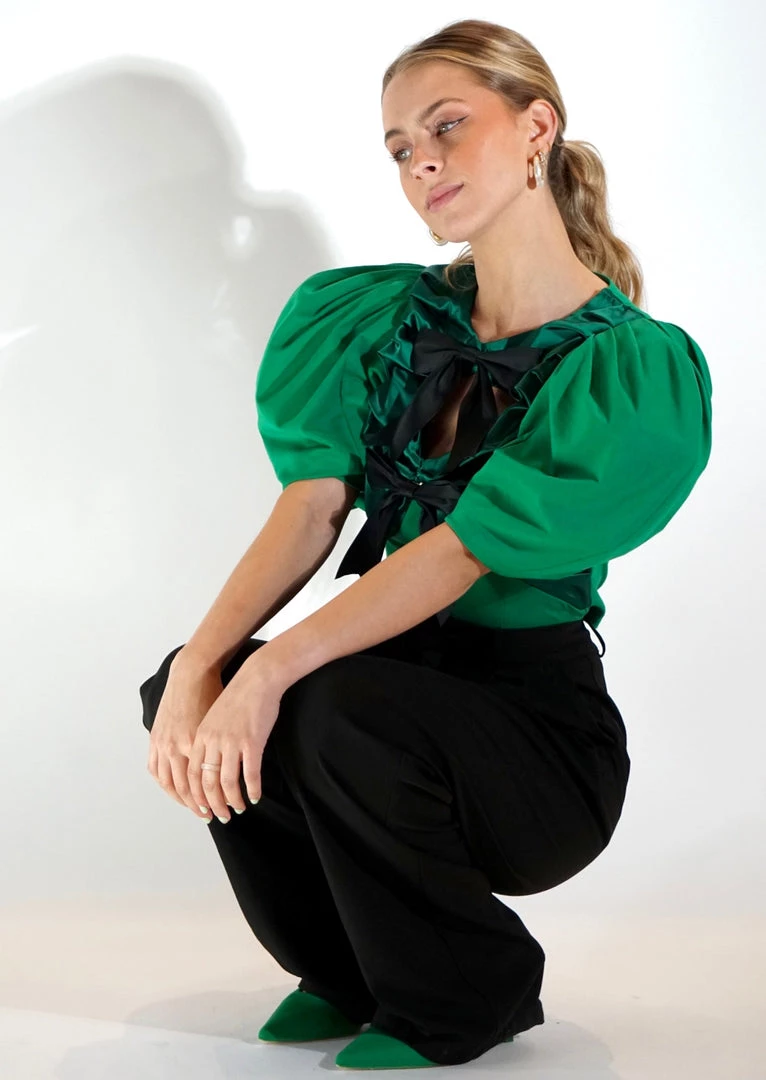 Au Darling Emerald Green Bow Top Clothing