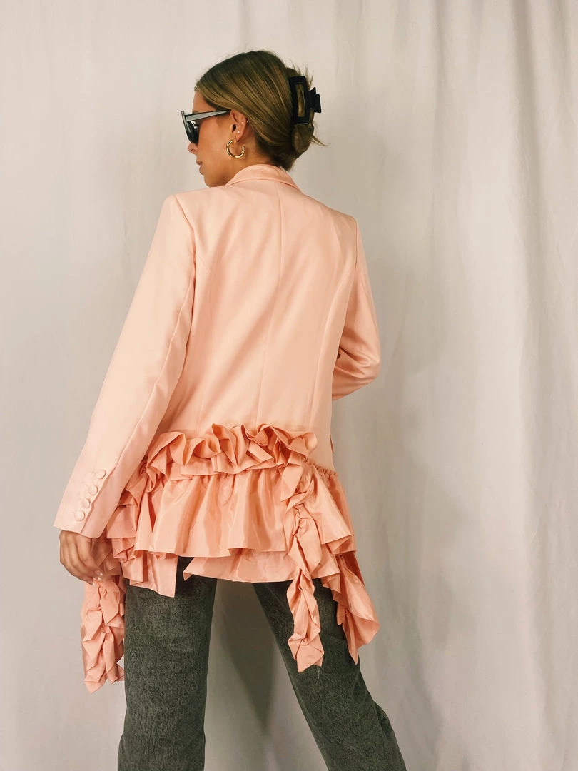 Au Darling Pink Ruffle Detail Blazer Clothing