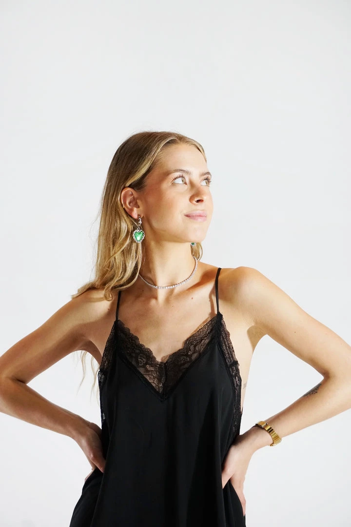 Au Darling Clothing Black Lace Trim Maxi Dress