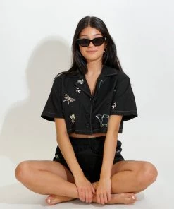Au Darling Black Embroidered Crop Top