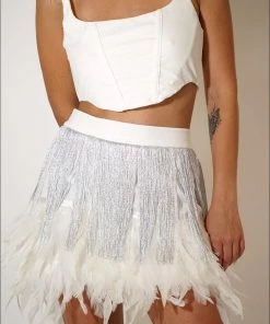 Au Darling Shake It Up White Feather Skirt Clothing