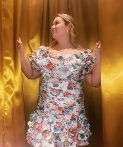 Au Darling Floral Print Ruffle Dress Clothing