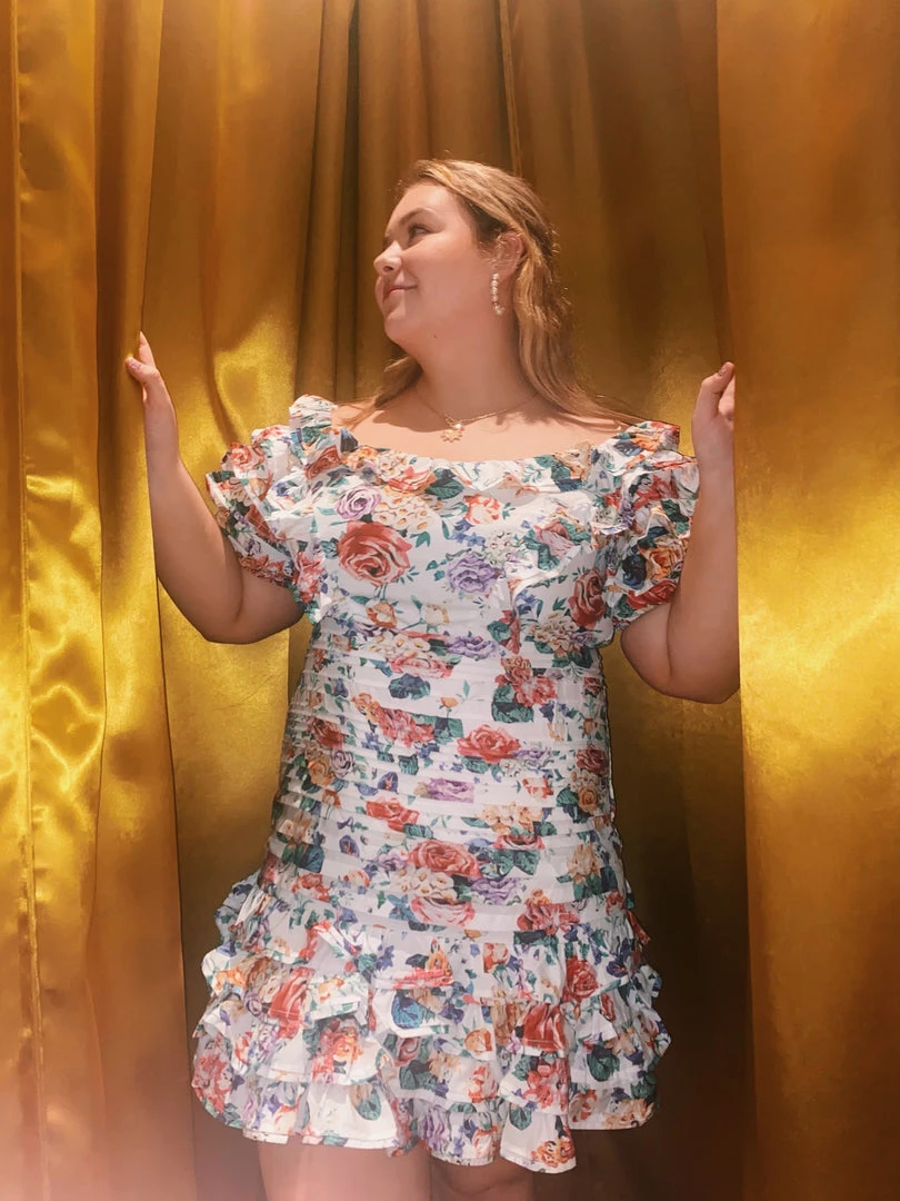 Au Darling Floral Print Ruffle Dress Clothing