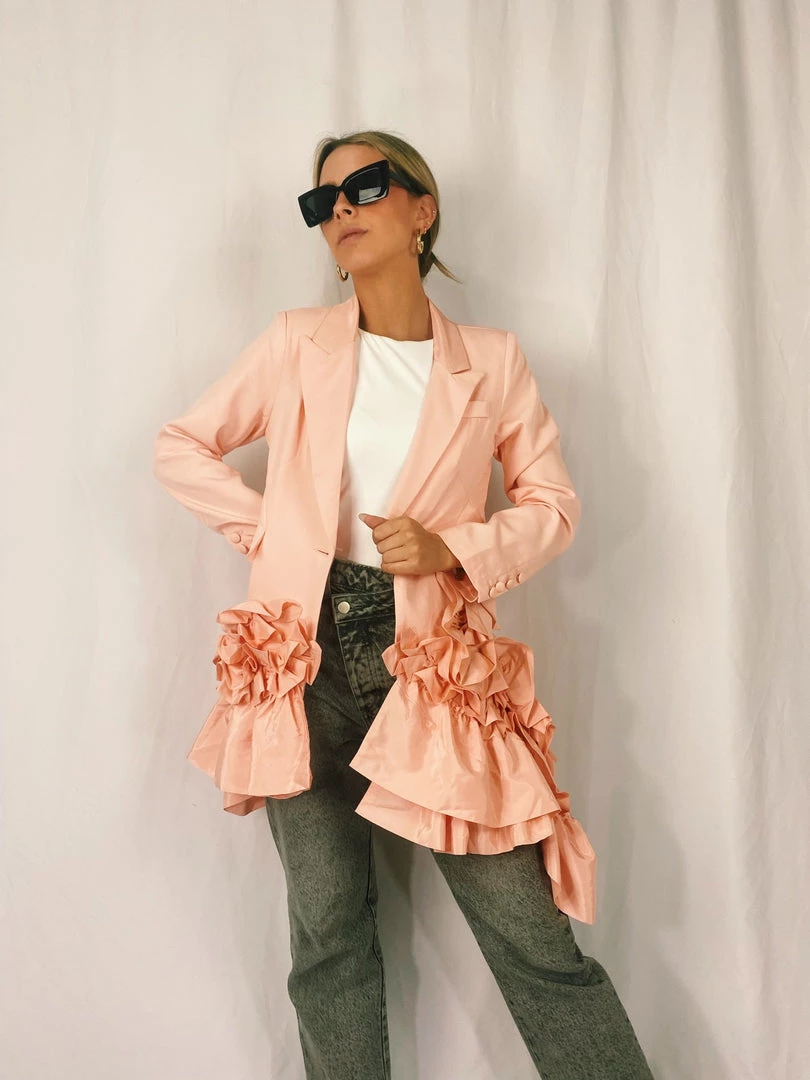 Au Darling Pink Ruffle Detail Blazer Clothing