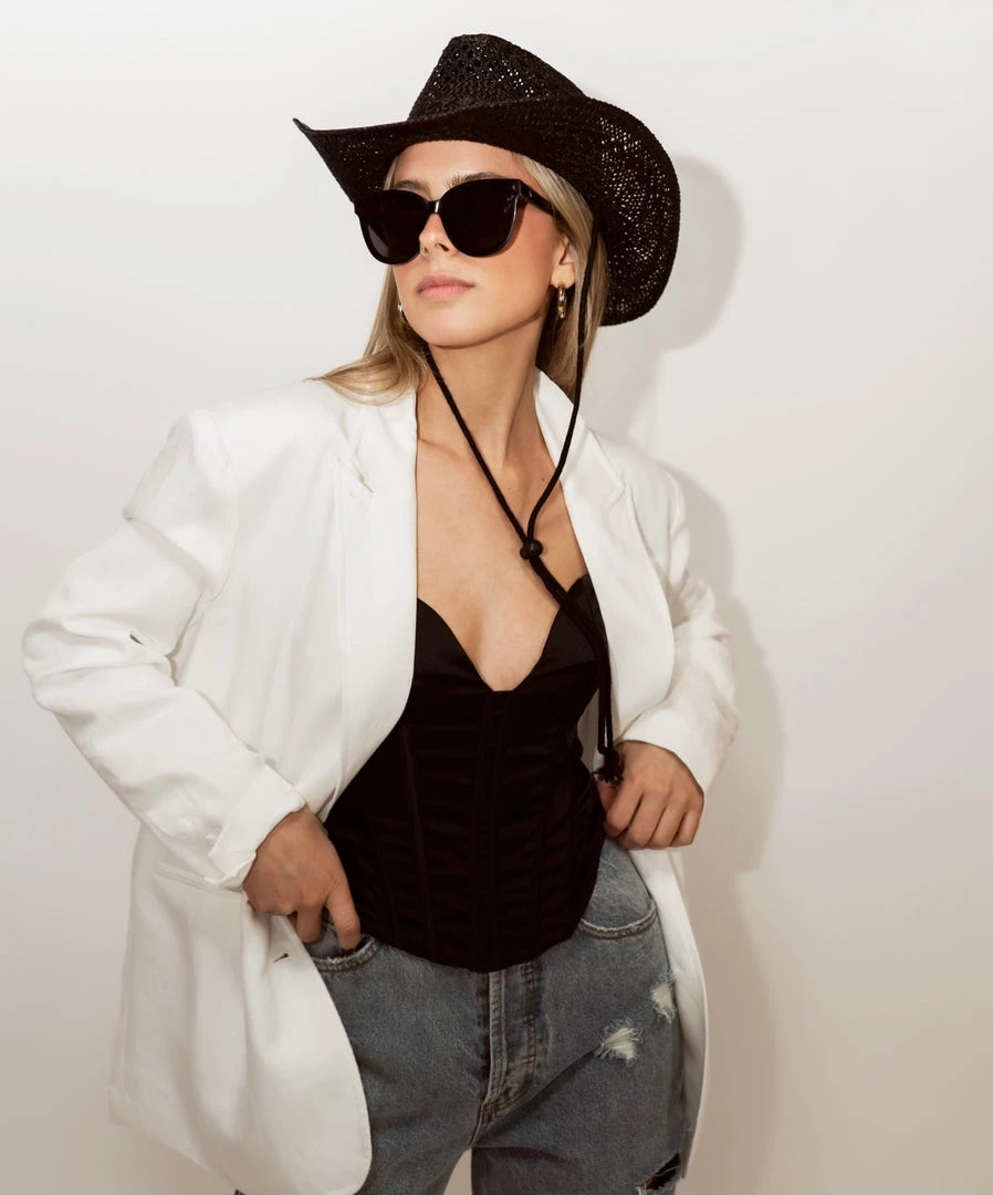 Au Darling Black Satin Corset Top