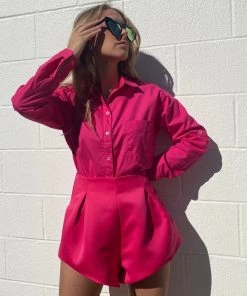 Au Darling Hot Pink Button Down Top