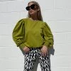 Au Darling Green Puff Sleeve Sweatshirt Sale