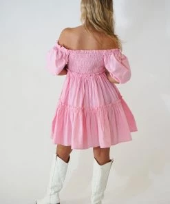 Au Darling Bubblegum Pink Smocked Tiered Mini Dress Clothing